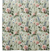 ヴィンテージパステルフローラ植物模様 シャワーカーテン (正面)