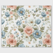 ヴィンテージパステルブルー&ピーチフローラルパターン ラッピングペーパー (フラット)