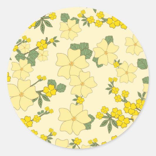 ヴィンテージパステルレモンイエローフローラデザイン ラウンドシール (正面)