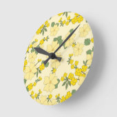 ヴィンテージパステルレモンイエローフローラデザイン ラウンド壁時計 (傾斜)