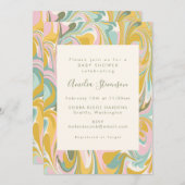 ヴィンテージパステル大理石お洒落赤モダンちゃんシャワー 招待状 (正面/裏面)