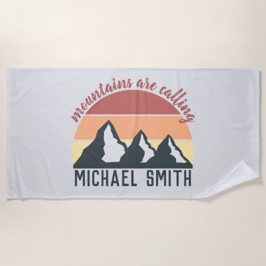 ヴィンテージパステル山脈はモノグラムグレーを呼び出している ビーチタオル (正面)