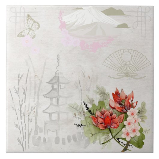 ヴィンテージパステル日本の伝統的イラストレーション タイル (正面)