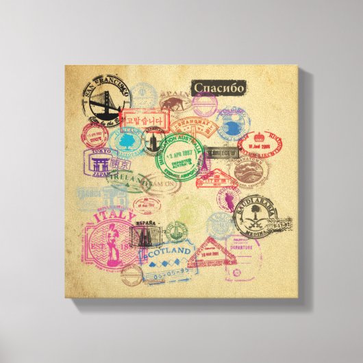 ヴィンテージパスポート切手 キャンバスプリント (正面)