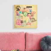 ヴィンテージパスポート切手 キャンバスプリント (インサイチュ (リビング))