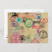 ヴィンテージパスポート切手 ポストカード (正面/裏面)