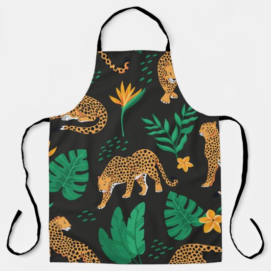 ヴィンテージパターンとヒョウと熱帯葉  エプロン (正面)