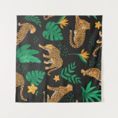 ヴィンテージパターンとヒョウと熱帯葉  タペストリー (正面(横))