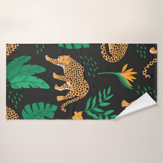 ヴィンテージパターンとヒョウと熱帯葉 バスタオル (バスタオル)
