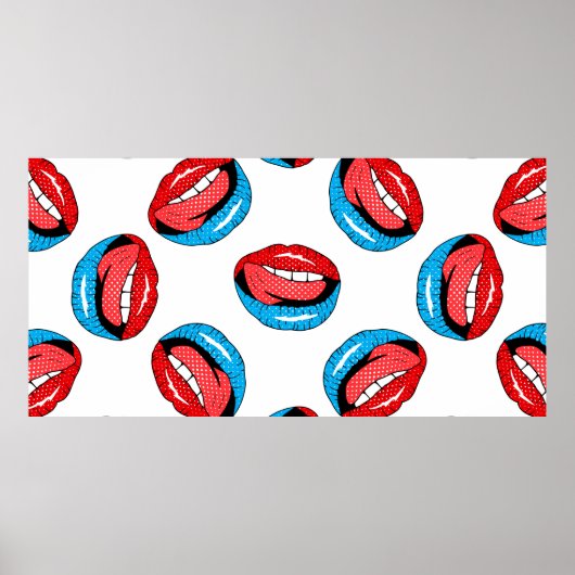 ヴィンテージパターンとリップ付き漫画パッチバッジ ポスター (正面)