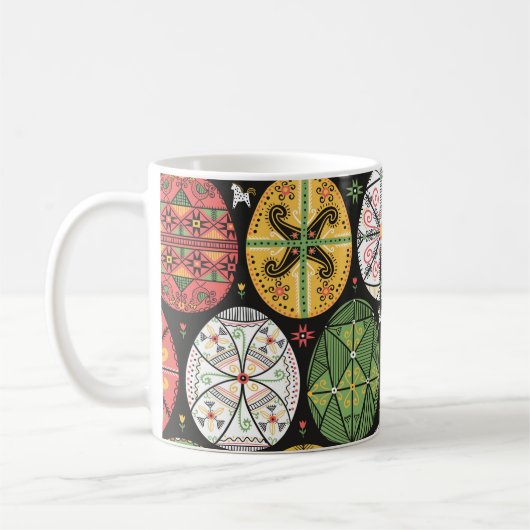 ヴィンテージパターンにピサンキー。復活祭の卵型。 コーヒーマグカップ (左)