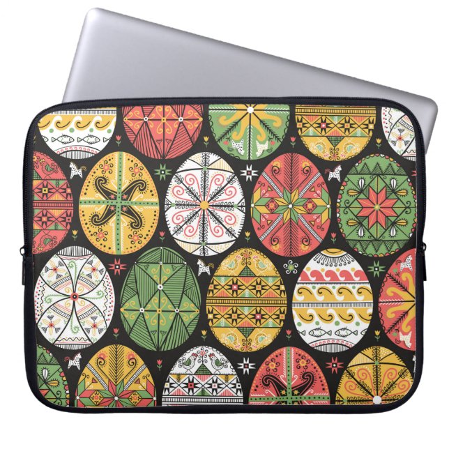 ヴィンテージパターンにピサンキー。復活祭の卵型。 ラップトップスリーブ (正面)