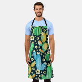 ヴィンテージパターンに多肉汁。水彩サボテン エプロン (着用した状態)
