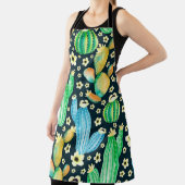 ヴィンテージパターンに多肉汁。水彩サボテン エプロン (インサイチュ)