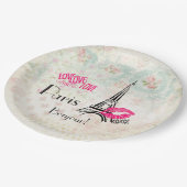 ヴィンテージパターンのエッフェル塔との愛パリ ペーパープレート (アングル)