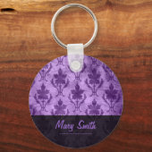 ヴィンテージパターン名前をカスタムする紫 キーホルダー (正面)