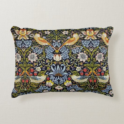 ヴィンテージパターン鳥類フルーツブルーグリーンレッド アクセントクッション (正面)