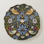 ヴィンテージパターン鳥類フルーツブルーグリーンレッド ラウンドクッション (裏面)