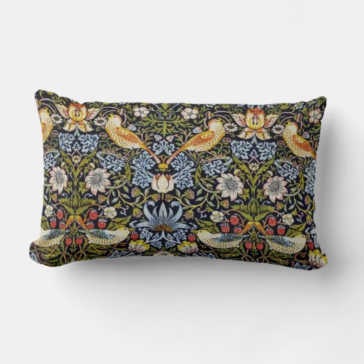 ヴィンテージパターン鳥類フルーツブルーグリーンレッド ランバークッション (正面)