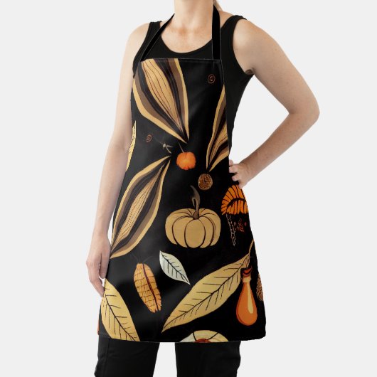 ヴィンテージパターン（の模様が）あるカボチャと離れ秋 エプロン (インサイチュ)