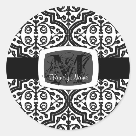 ヴィンテージパターン（の模様が）あるクローバー ラウンドシール (正面)