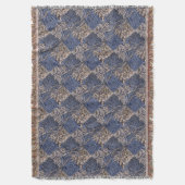 ヴィンテージパターン(の模様が)あるブルーと金ゴールド スローブランケット (正面縦)