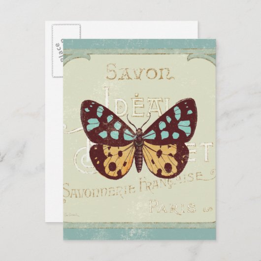 ヴィンテージパターン(の模様が)ある蝶 ポストカード (正面/裏面)