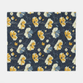 ヴィンテージパターン、エレガントフローラデザイン フリースブランケット (正面(横))