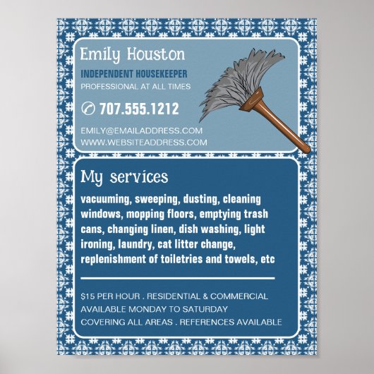 ヴィンテージパターン&ダスター、家政婦、メイド ポスター (正面)
