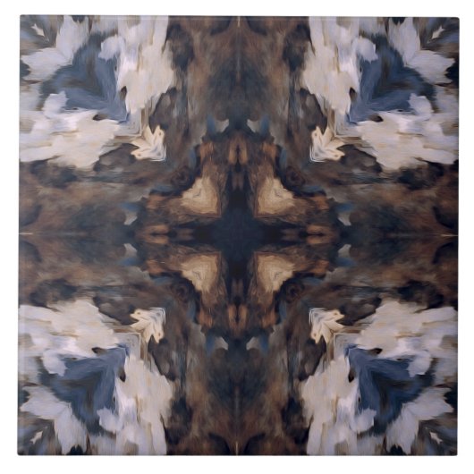 ヴィンテージパターン(ベージュ、茶、白、青) タイル (正面)