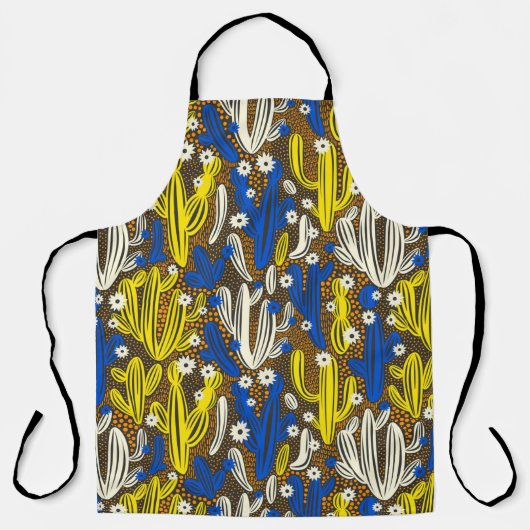 ヴィンテージパターン(黒い背景にサボテン)S エプロン (正面)