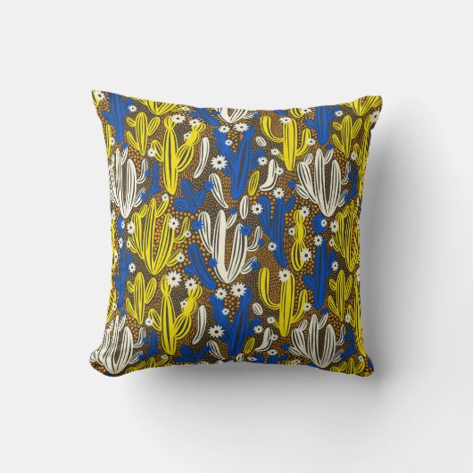 ヴィンテージパターン（黒い背景にサボテン）S クッション (正面)