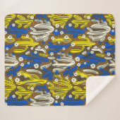 ヴィンテージパターン(黒い背景にサボテン)S シェルパブランケット (正面(横))