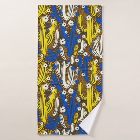 ヴィンテージパターン（黒い背景にサボテン）S バスタオル (バスタオル)