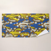 ヴィンテージパターン（黒い背景にサボテン）S バスタオル (バスタオル)