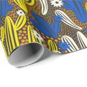 ヴィンテージパターン（黒い背景にサボテン）S ラッピングペーパー (ロールコーナー)