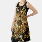 ヴィンテージパターン（黒地、黄金色のEL） エプロン (インサイチュ)