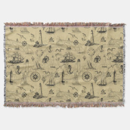 ヴィンテージパター航海のンアンティークコースタルディコル スローブランケット