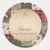 ヴィンテージパッチワークキルトクリスマスの宛先/差出人 ラウンドシール (正面)