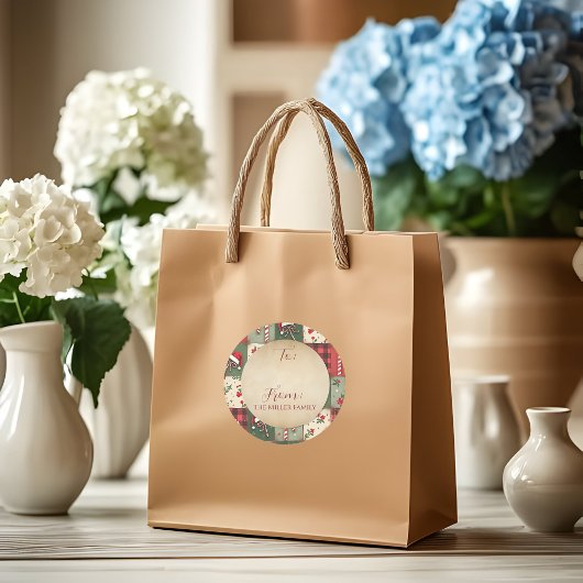 ヴィンテージパッチワークキルトクリスマスの宛先/差出人 ラウンドシール