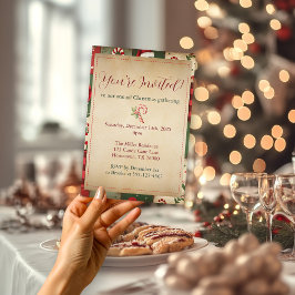 ヴィンテージパッチワークキルトクリスマスホリデーパーティー 招待状