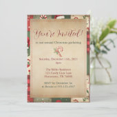 ヴィンテージパッチワークキルトクリスマスホリデーパーティー 招待状 (スタンド正面)