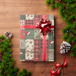 ヴィンテージパッチワークキルトクリスマスラッピング紙 ラッピングペーパー