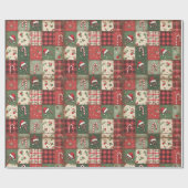 ヴィンテージパッチワークキルトクリスマスラッピング紙 ラッピングペーパー (フラット)