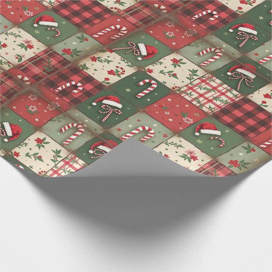 ヴィンテージパッチワークキルトクリスマスラッピング紙 ラッピングペーパー (角)