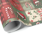 ヴィンテージパッチワークキルトクリスマスラッピング紙 ラッピングペーパー (ロールコーナー)