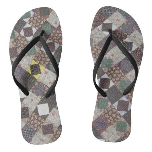 ヴィンテージパッチワークキルトダークカラーファブリック写真 ビーチサンダル (ソール)