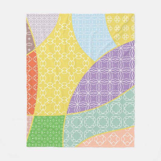 ヴィンテージパッチワークキルトパターンヴィンテージ装飾 フリースブランケット (正面)