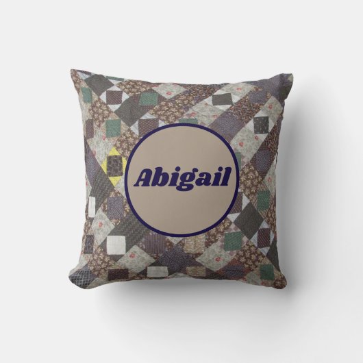 ヴィンテージパッチワークキルト古いファッションカントリー感じ クッション (正面)