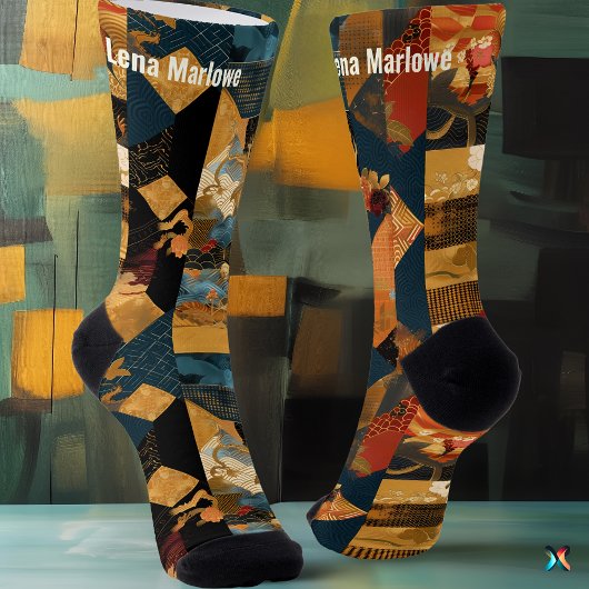 ヴィンテージパッチワークスタイルソックスのリッチトーン自然表示 ソックス